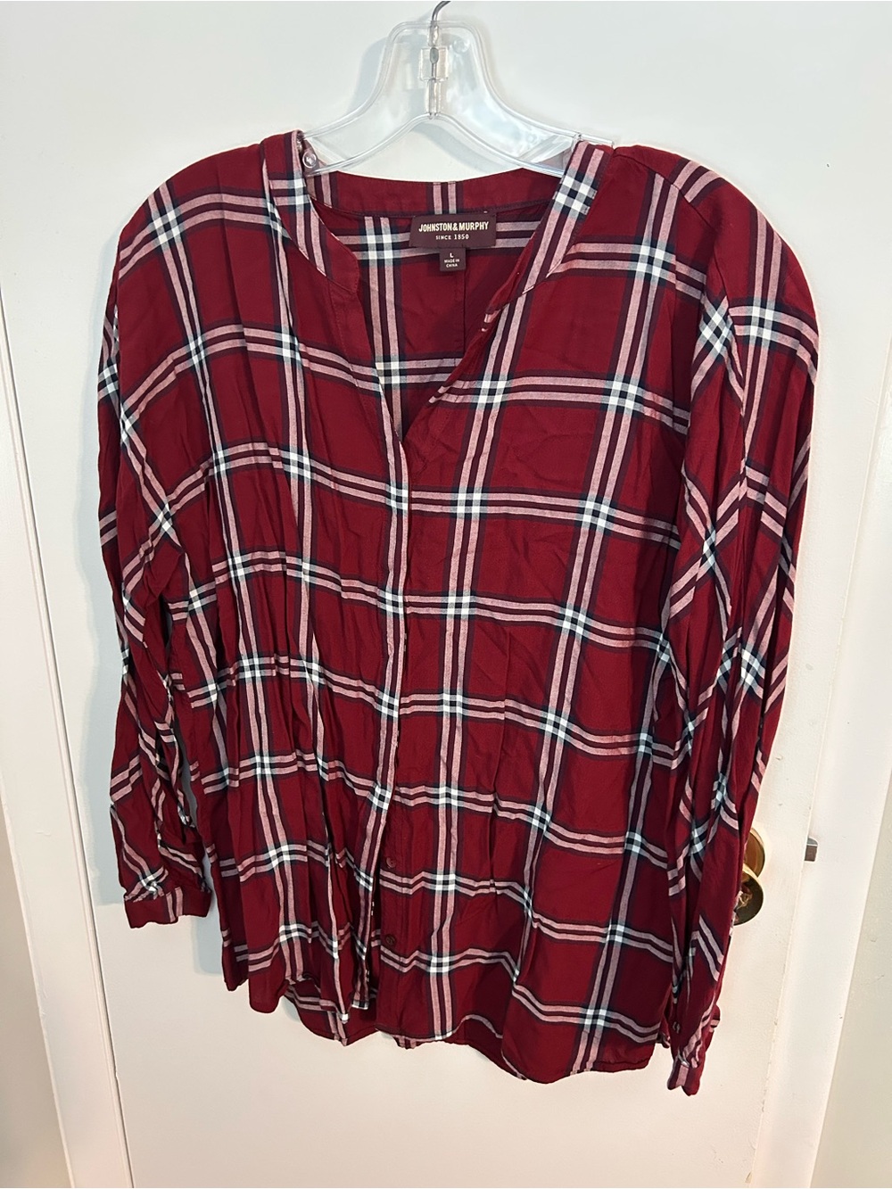 Johnston & Murphy Red Plaid Button-Up Shirt